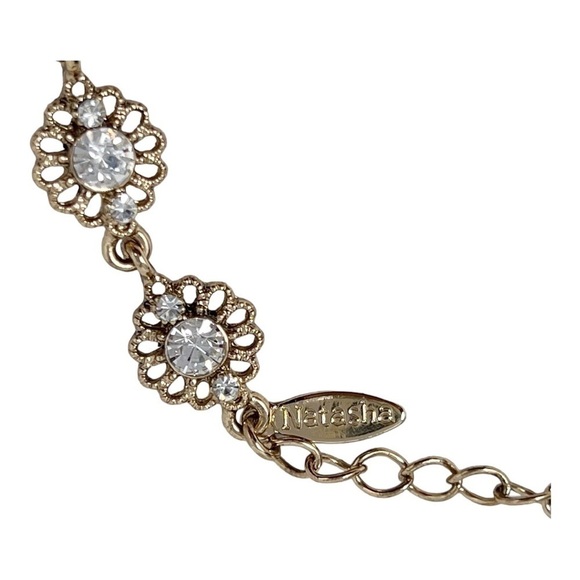 Natasha Bling Gold Tone Statement Necklace Clear Rhinestones - Picture 3 of 4